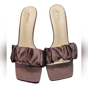 Nasty Gal Women's Satin Ruched Front Stiletto Heels Mules in Chocolate Satin 40